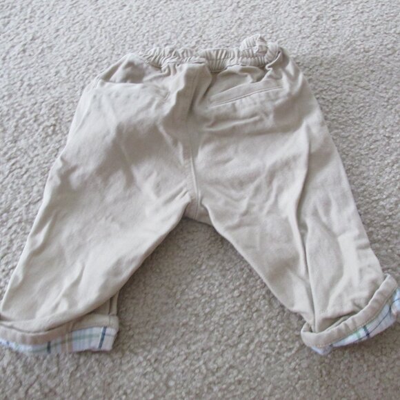 2 Pc Button Up Shirt Pants Outfit Boys Size‎ 3-6M Tan Plaid Long Sleeve Khaki - Picture 10 of 10